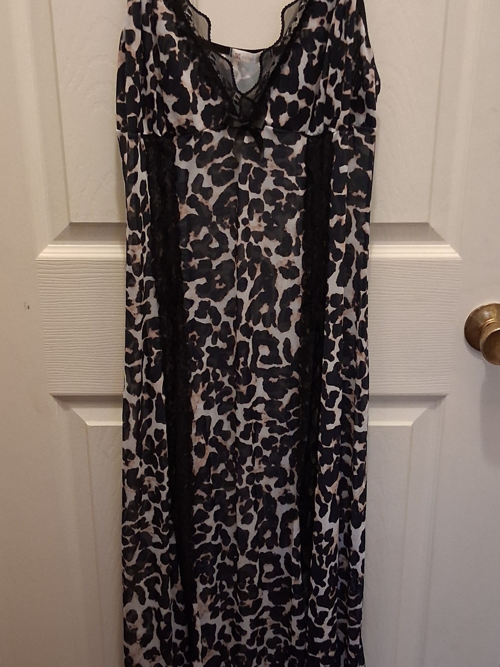 Leopard Print Lace-Trim Chemise in Black and White